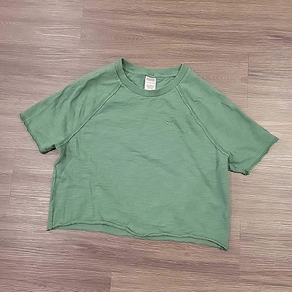 Victoria’s Secret PINK Summer Lounge Cotton Short Sleeve Green Crop Shirt XS